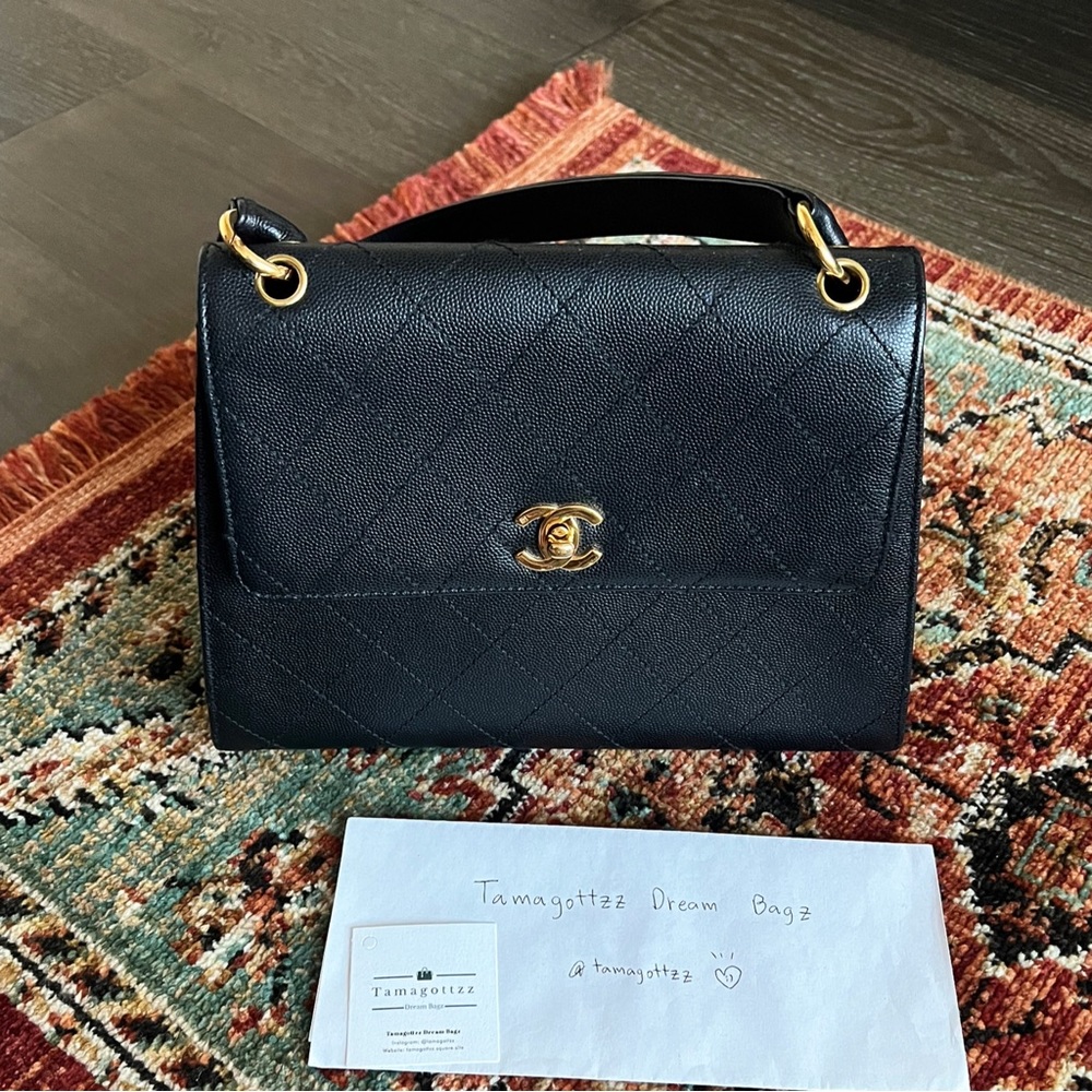 Chanel Vintage Caviar Black Single Flap Shoulder Bag